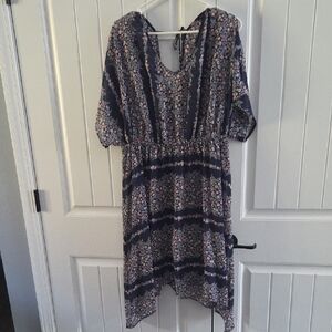 Maurices Asymmetrical Floral Dress in Navy and Pink